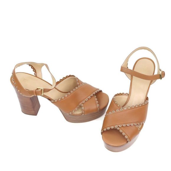 Michael Kors Womens Jessie Sandals Brown Platform Heels Buckle Eyelet 10 M New main image 3